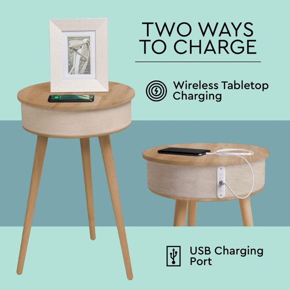 NIB WIRELESS Round Wood Speaker Table - Picture 2 of 11